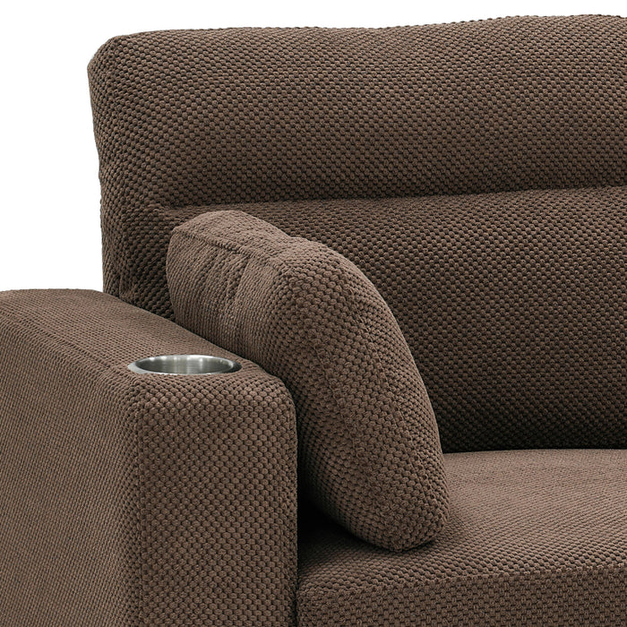Convertible L - Shaped Sectional Sofa Bed With Storage Chaise, Cup Holders