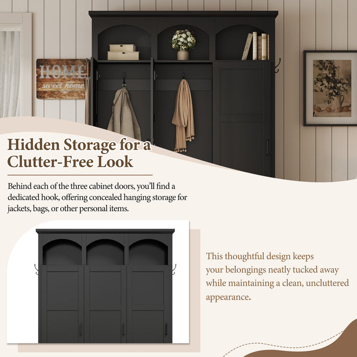 Classic Arched Design Hall Tree With 3 Hidden Storage