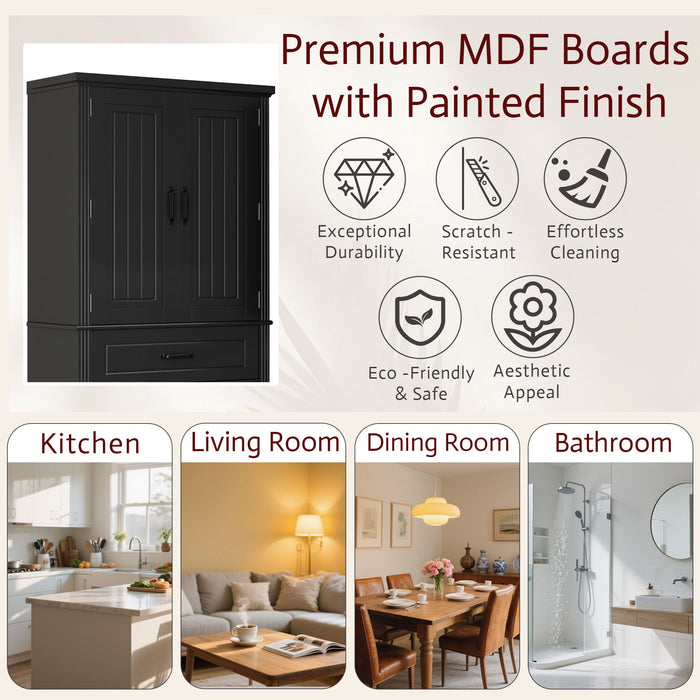 Multi Functional Storage Cabinet With Adjustable Shelves, 2 Drawers, Door Shelves