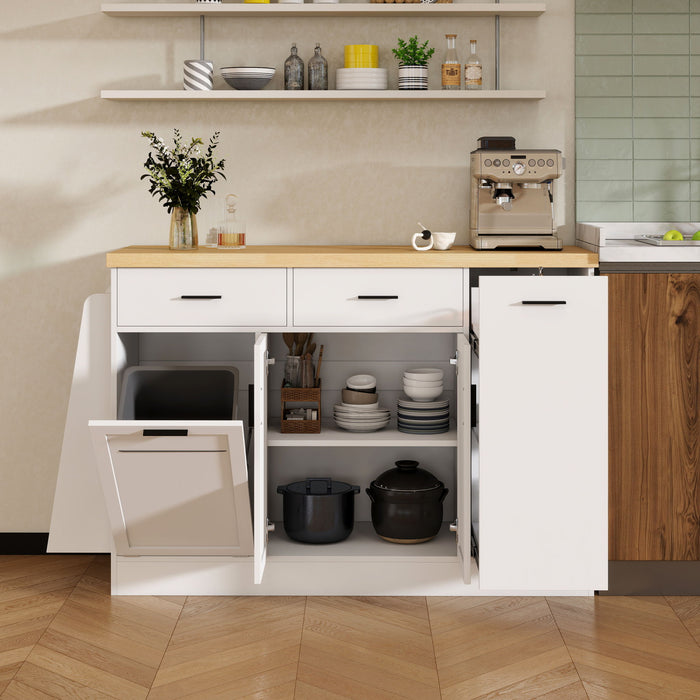 Kitchen Sideboard With Sliding Door Cabinet, 3 Tier Spice Rack