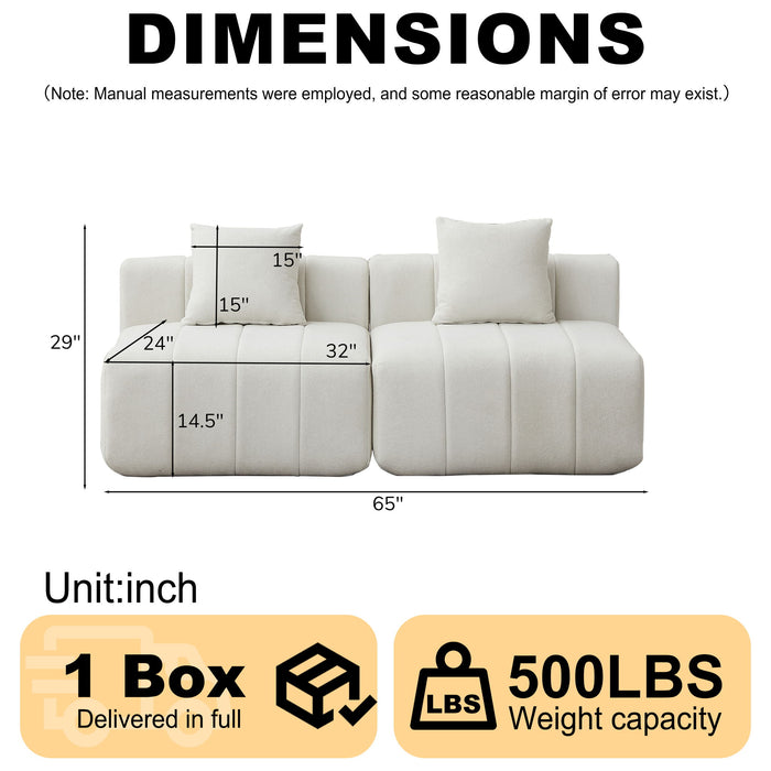 Modular Sectional Sofa With 2 Pillows, Symmetrical Design