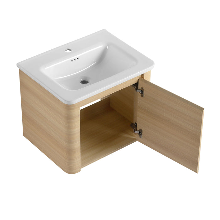 Wall Mounted Bathroom Vanity With Sink And Storage Shelves, Soft Close Doors