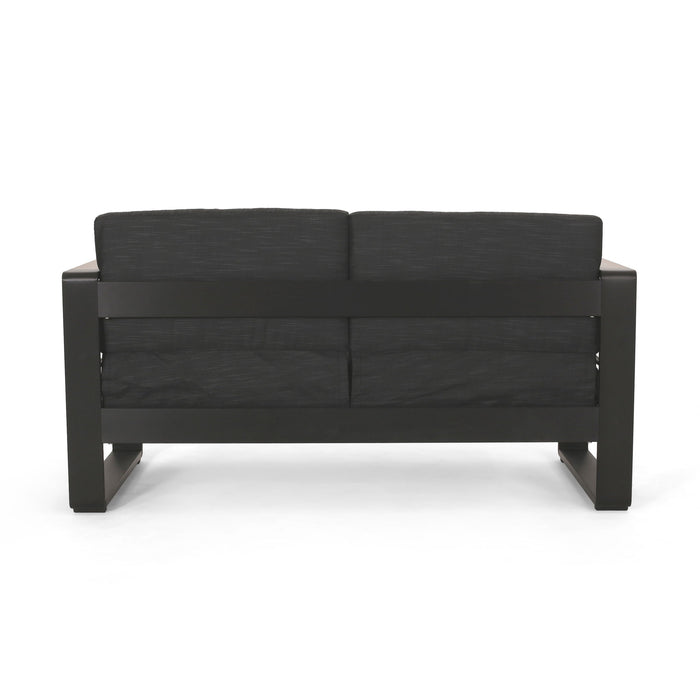 Loveseat With Slat Paneling And Aluminum Frame - Black