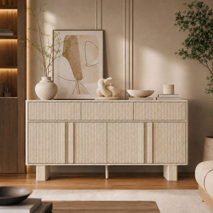 Sideboard Buffet Cabinet With 3 Drawers And 4 Doors For Dining Room