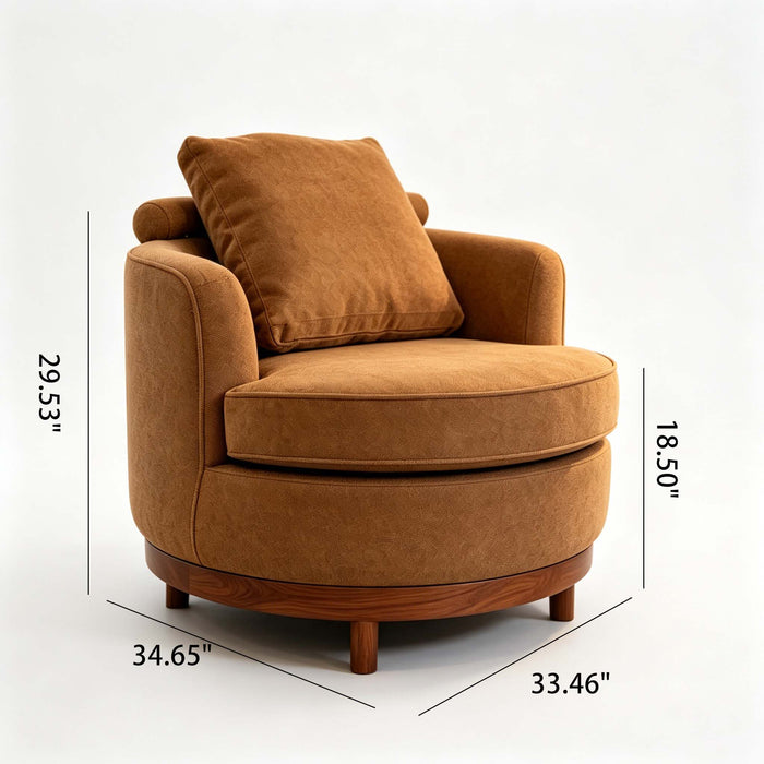 Rotatable Round Barrel Accent Chair With Adjustable Headrest - Orange / Dark Brown