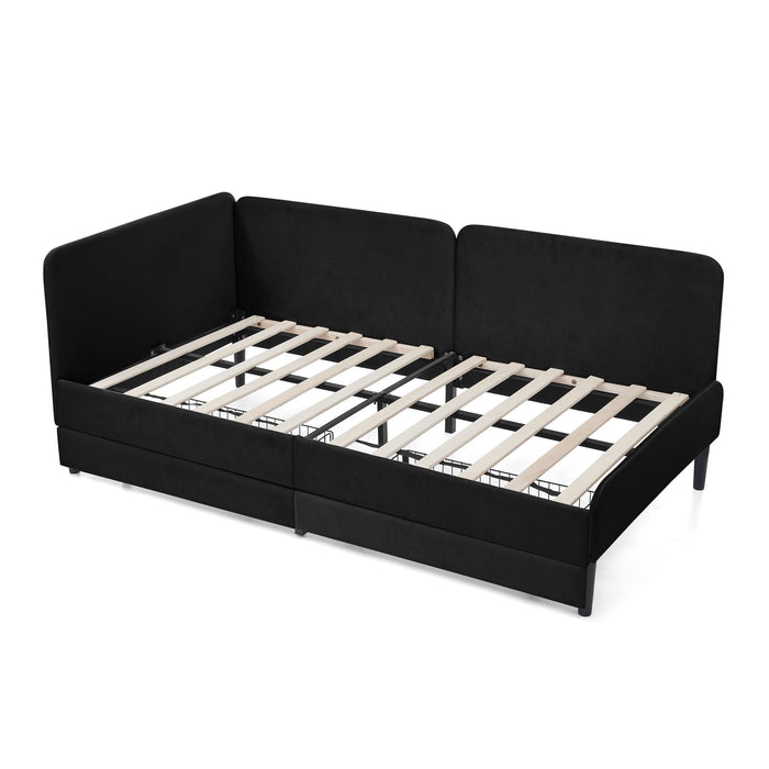 Upholstered Platform Bed Frame With 2 Storage Drawers And Adjustable Sofa Bed