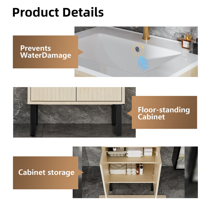 Bathroom Vanity With Ceramic Sink, Floor-Standing Design, Soft-Closing Drawers