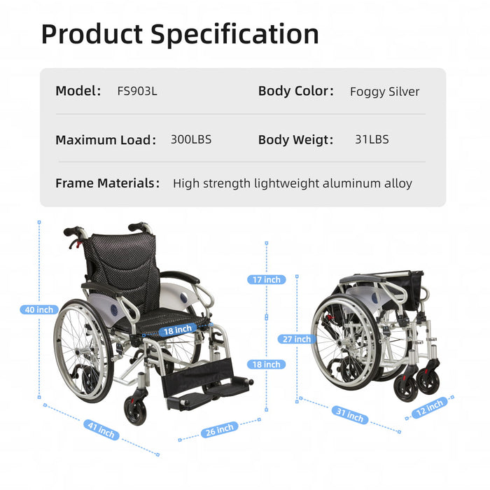 Innovative 6 Wheel Transport Wheelchair Lightweight Foldable Design With Dual Brakes Breathable Seat Anti Backflip Safety Perfect - Black / Silver