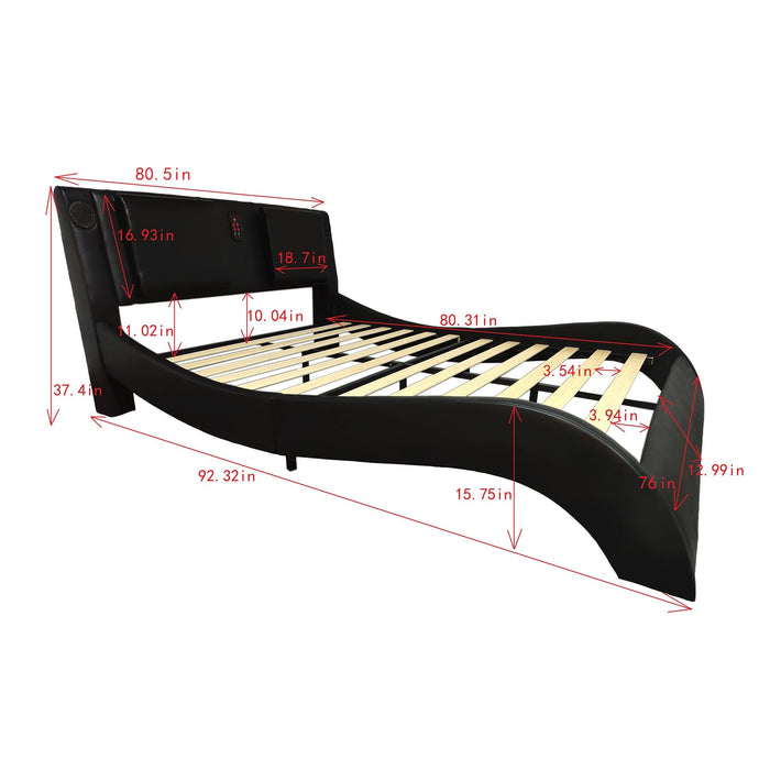 Platform Bed Frame With LED Lighting, Bluetooth Music, Vibration Massage