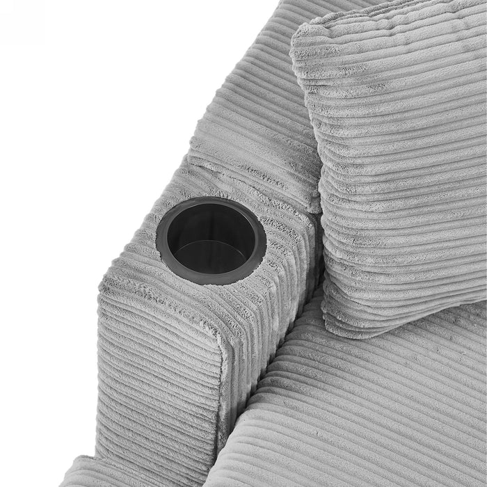 Single Sofa Couch With Storage Space, Movable Ottoman, USB Ports, Cup Holders, Phone Holder