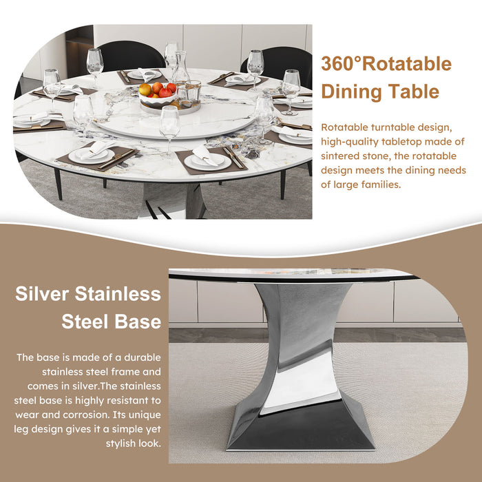 Round Dining Table With 6 Chairs Set - Silver