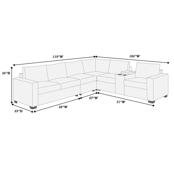 Modern Style L-Shape Sectional Set, USB Ports, Cup Holder