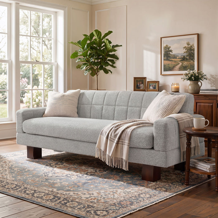 Modern Loveseat Sofa, 2 Seater With Square Arms For Living Room