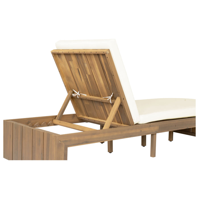 Adjustable Outdoor Chaise Lounge Patio Recliner - Beige / Light Teak
