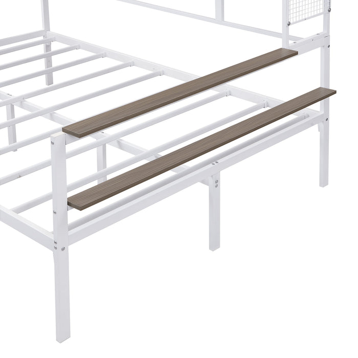 Daybed With Movable Desk, Grid, Shelves And Clothes Hanger