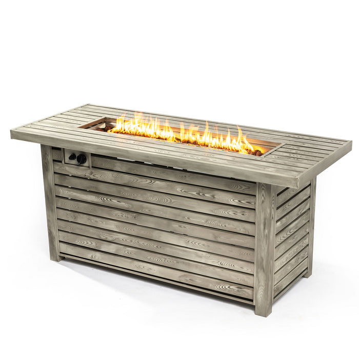 54" Propane Gas Fire Pit Table, 50000 Btu Rectangular Steel Fire Pit With Imitation Wood Grain For Outside Patio Deck Garden Courtyard - Light Beige