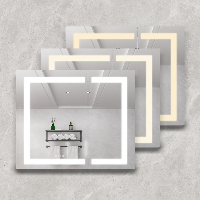 36" X 30" Medicine Cabinet With LED Vanity Mirror, Anti-Fog Recessed Or Surface Mount Bathroom Double Door Large Storage 3000K~6000K Bright Lighted Aluminum Storage Cabinet With Touch Switch - Silver