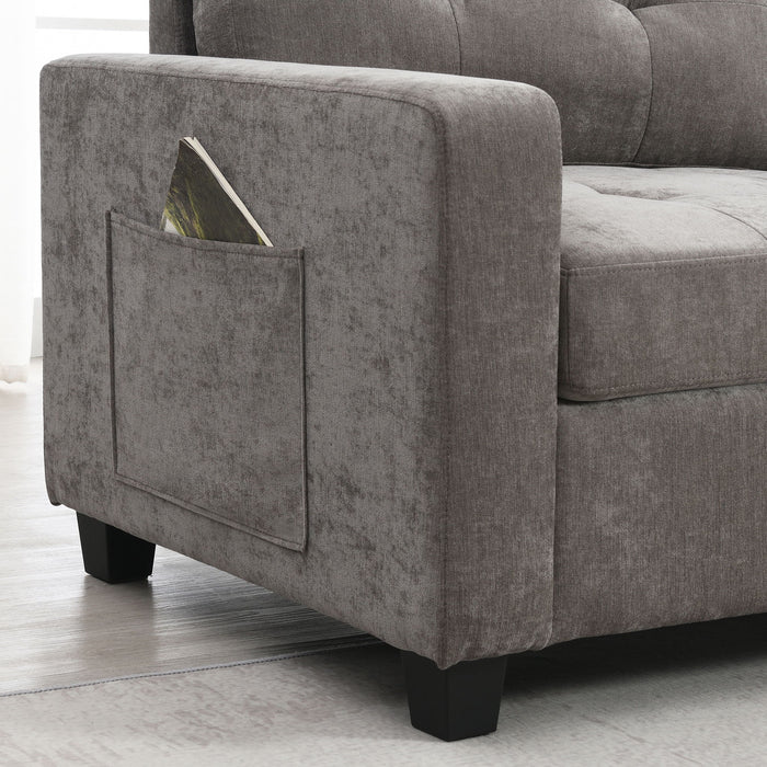 Sectional With Acrylic Table Top U Shaped Couch Set With 2 Consoles USB Charger, Storage Drawers And Pockets Movable Ottoman Tufted Sofa