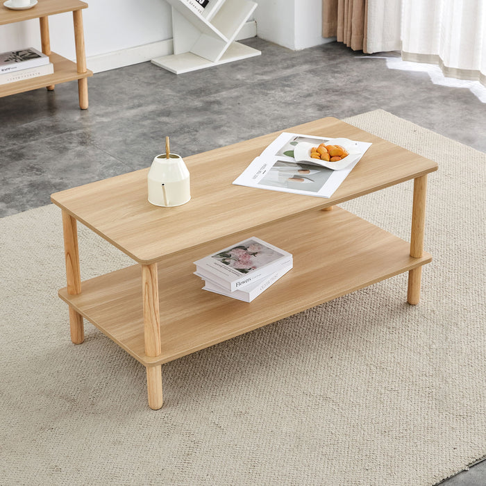 Modern 2 Tier Coffee Table With Open Storage Shelf For Living Room