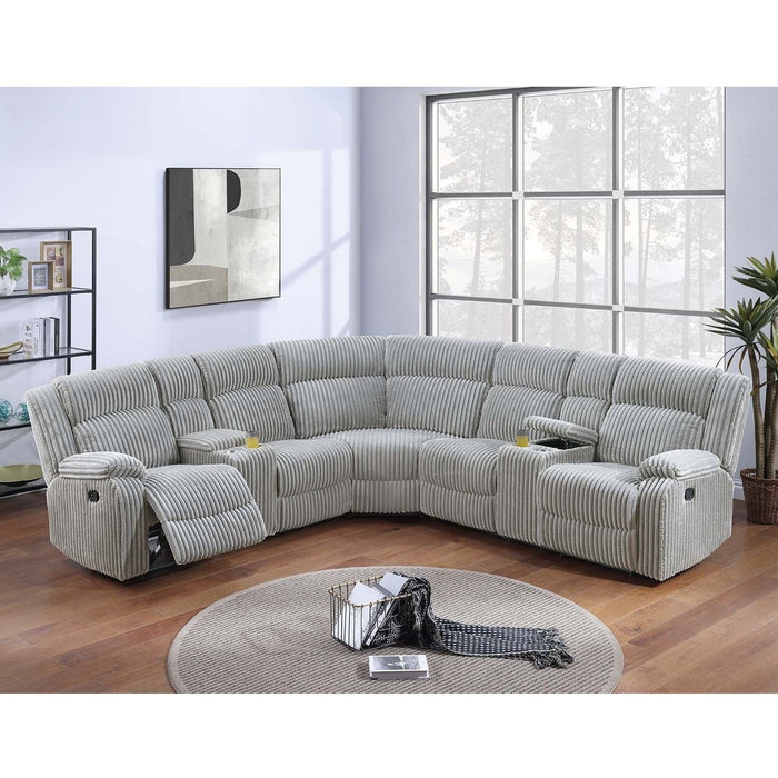 Sectional Sofa Set With Console Cup Holders, 3 Piece Reclining Living Room Couch - Gray Ash