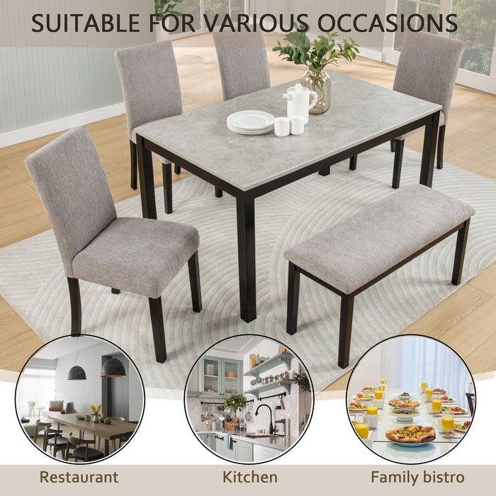 6 Piece Dining Table Set With Bench And Chairs