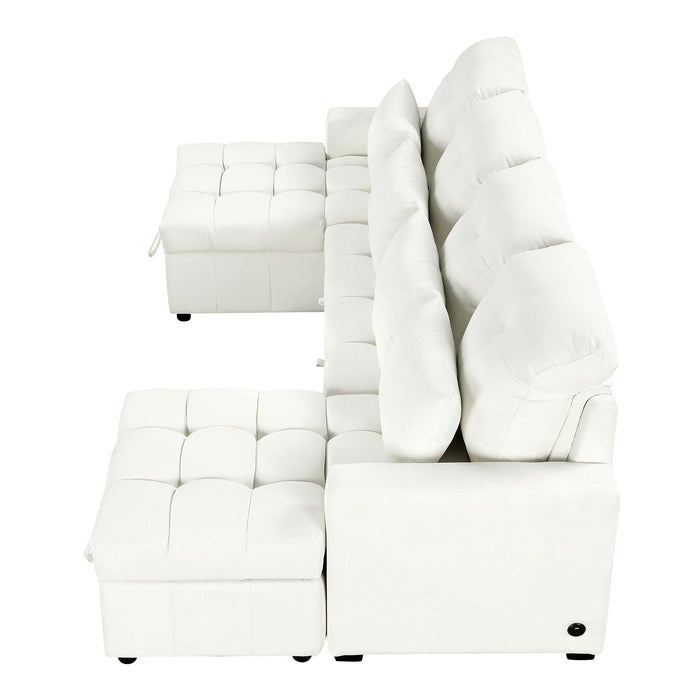 Oversized U-Shaped Versatile Sectional, Pull-Out Sofa Bed With Double Storage Chaise Lounges And 2 USB Ports For Living Room