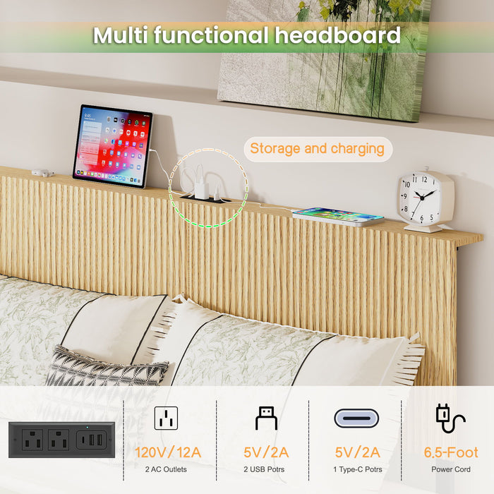 Floating Bedstead With Charging Station And LED Lights