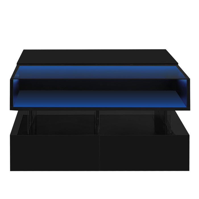 Lift Top Coffee Table With 2 Drawers, Hidden Space And LED Lights For Living Room