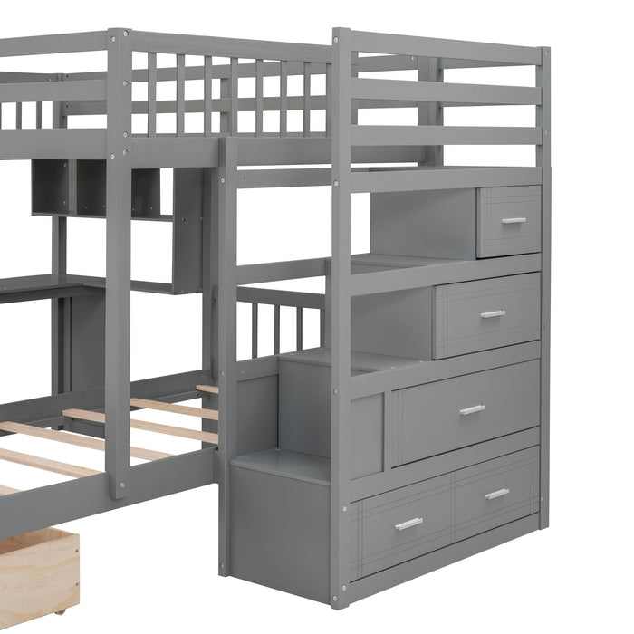 Bunk Bed With Desk, Drawers And Shelves
