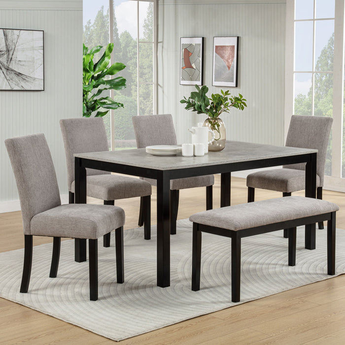 6 Piece Dining Table Set With Bench And Chairs