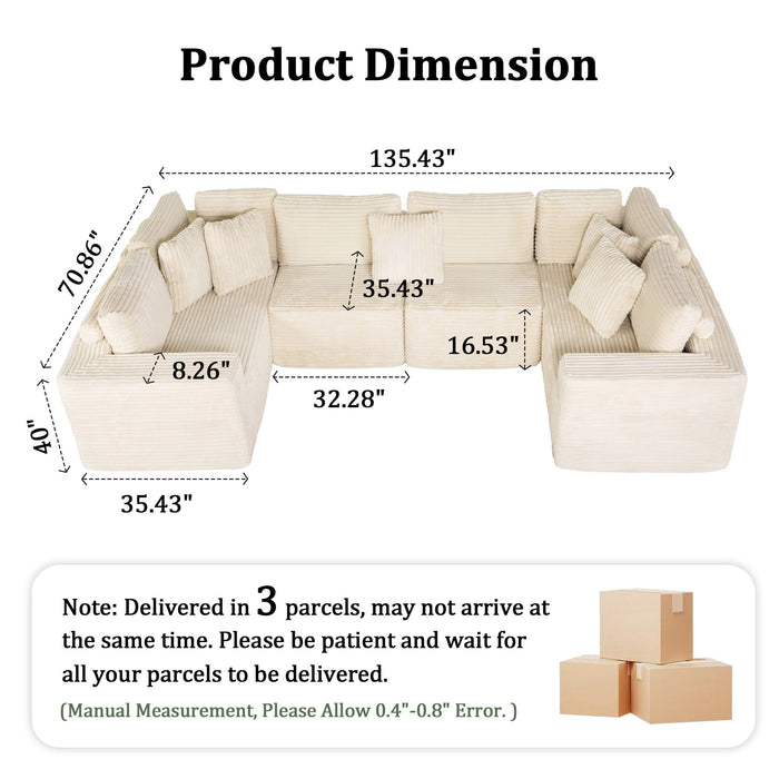 Modular U Shaped Sectional Sofa With Reversible Design