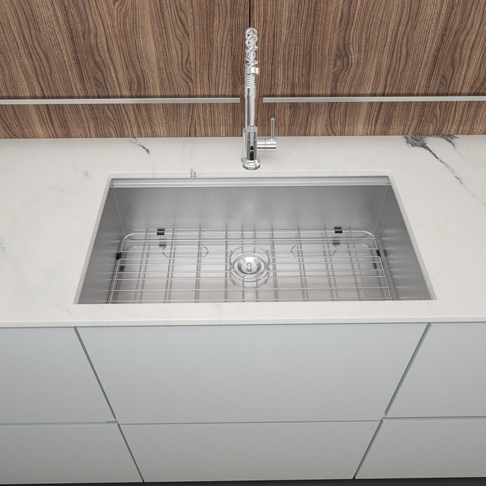 30" Undermount Kitchen Sink 16 Gauge Ledge Workstation - Brushed Nickel