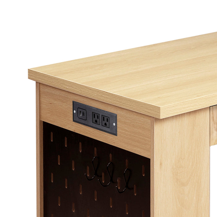 Modern Fluted Office Desk With Storage Cabinet
