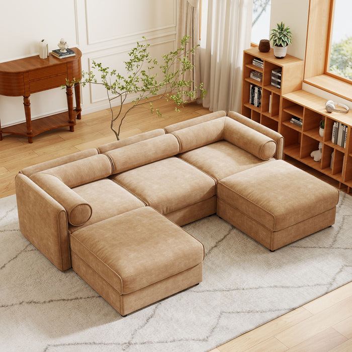 Contemporary Elegant White Chenille Sofa With Storage And Ottoman