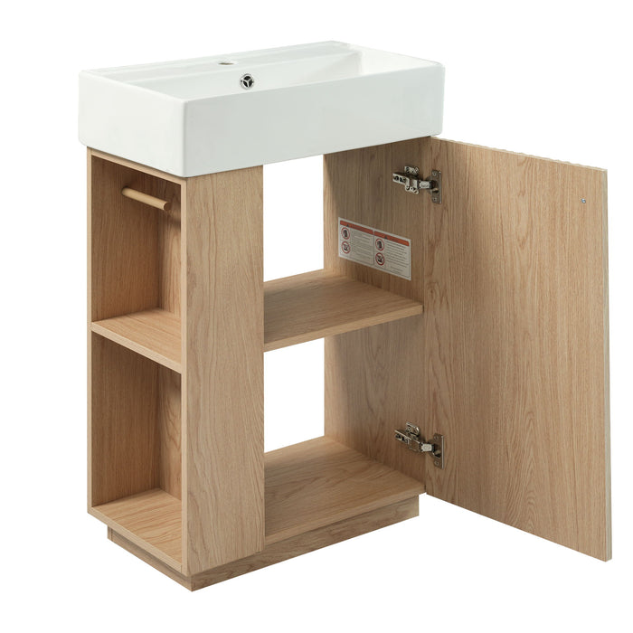Bathroom Vanity With Sink, Freestanding Wood Grain Cabinet With Storage