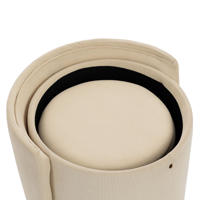 Barrel Chair, Built In Storage, 360° Swivel - Beige