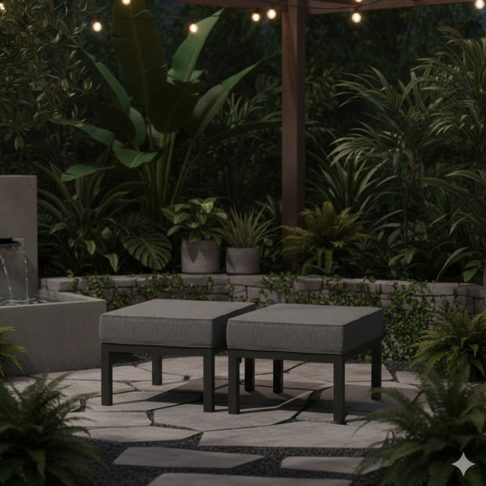 Patio Ottomans With Cushions, All-Weather Footrests (Set of 2)