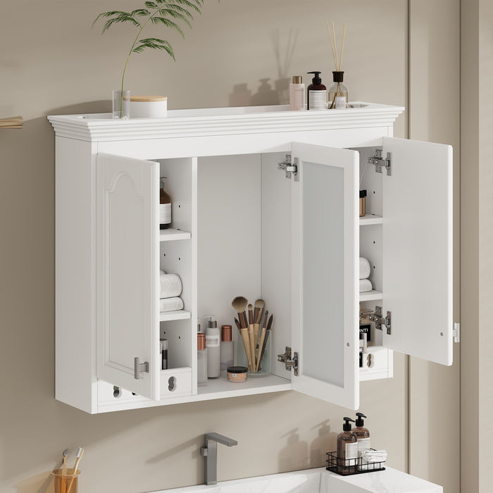 Wall Mount Mirror Cabinet With Adjustable Shelves, Soft Closing Hinges