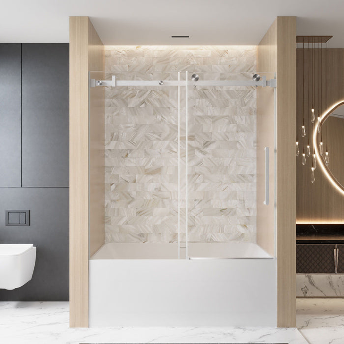 Frameless Single Sliding Shower Door & Handle And Square Tube Track