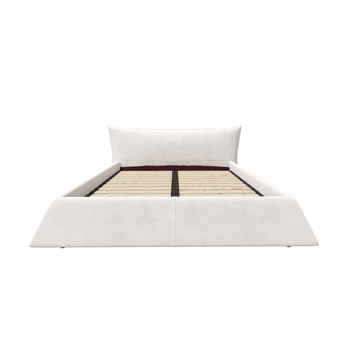 Upholstered Platform Bed With Special Shaped Velvet Headboard