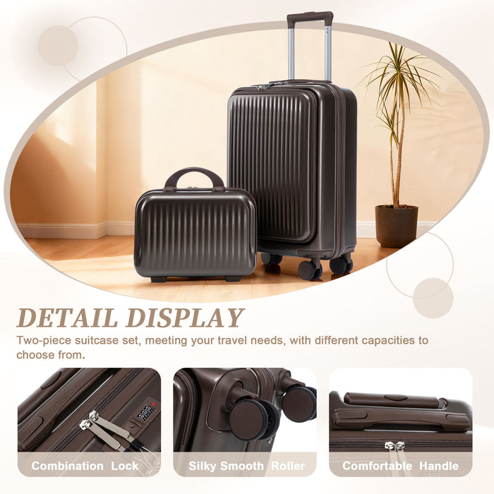 Luggage Set With Cosmetic Case, Combination Lock, Front Opening Design