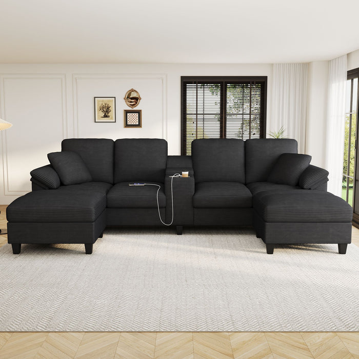 Modern U - Shaped Sectional Sofa With Storage Ottomans, USB Ports, And Cup Holders