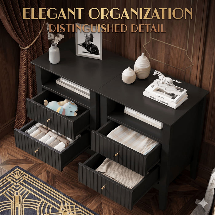 Fluted Nightstand With 2 Drawers