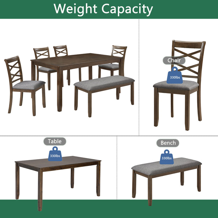 Elegant 6 Piece Dining Table Set With 4 Chairs And Bench