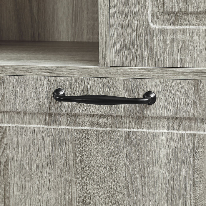 Modern Tall Storage Cabinet With Adjustable Shelves, Flip-Out Basket & Enclosed Doors