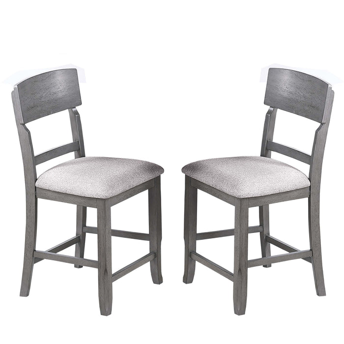7 Piece Counter Height Dining Set With Storage Shelves, Table & 6 High Chairs - Gray