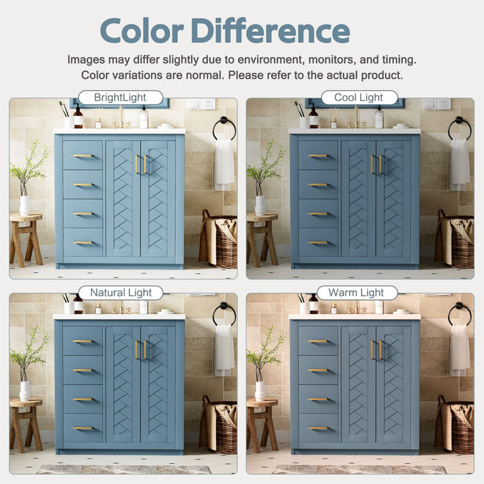 Ceramic Sink Combo, Freestanding Vanity Set With 3 Drawers & Soft Closing Doors