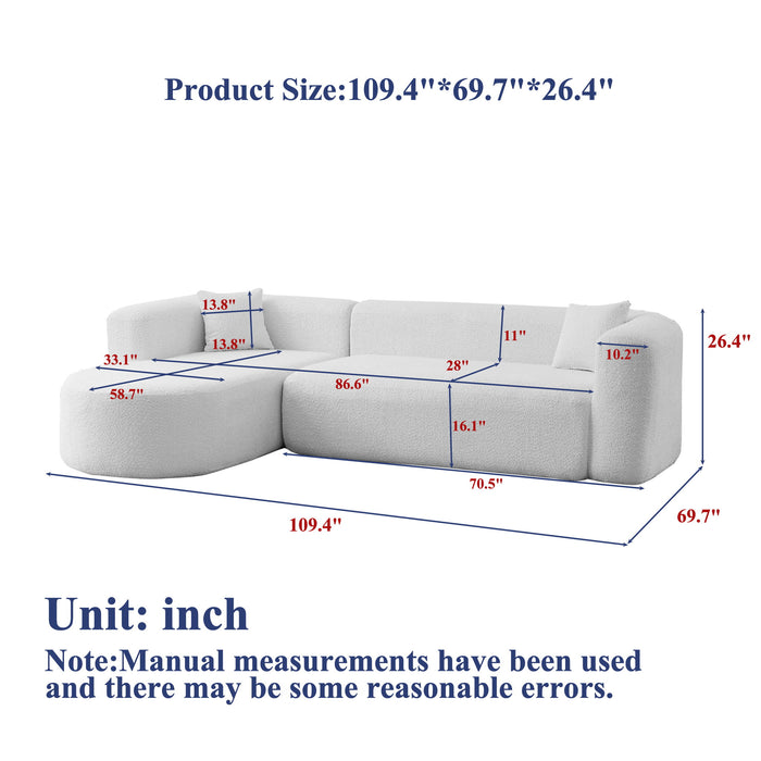 L - Shape Boneless Cloud Couch With 2 Throw Pillows For Living Room