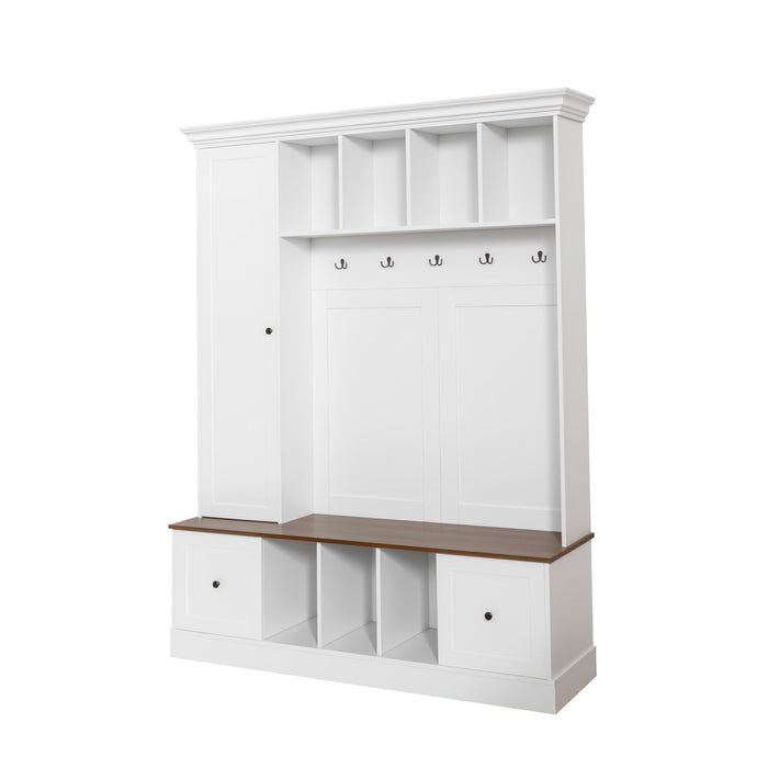 Hall Tree With Shoe Storage Bench, Entryway Coat Rack With 5 Hooks