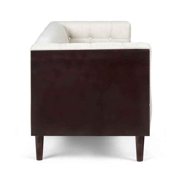 Contemporary 3 Seater Sofa With Button Tufted Waffle Stitching - Beige